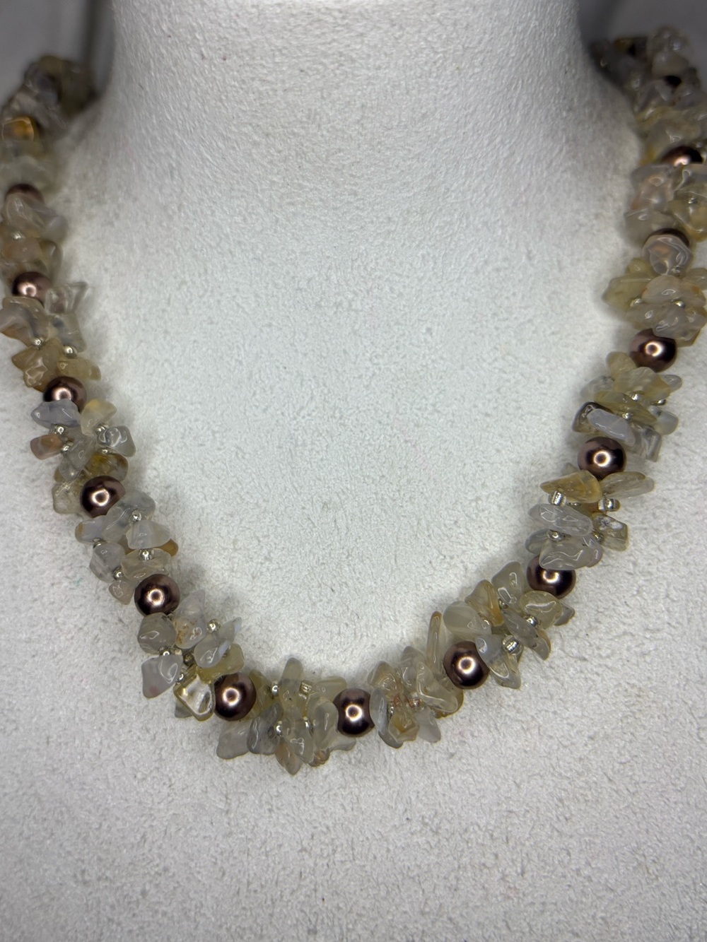 Beige Chip Stone Necklace with Bronze Accent Beads